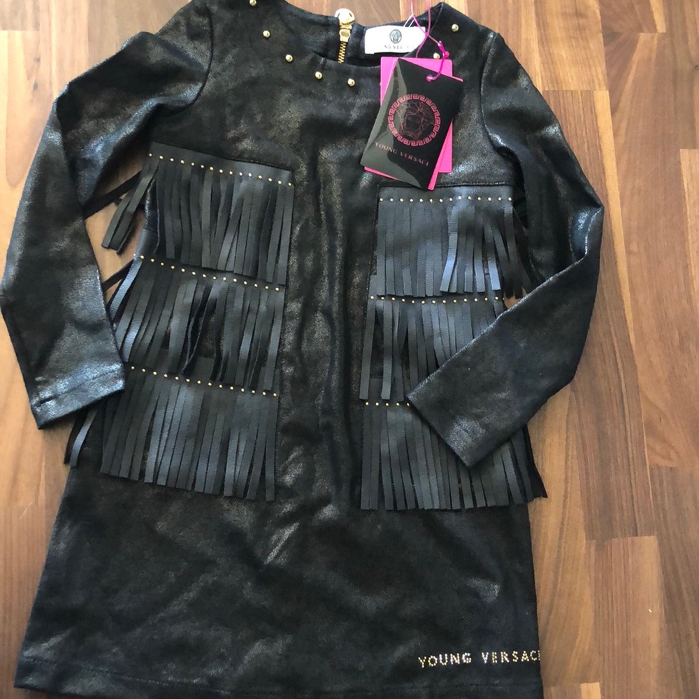 Versace Black Fringe Studded Girls' Dress